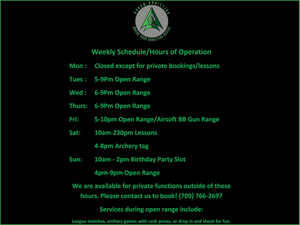 Weekly Schedule and Hours of Operation